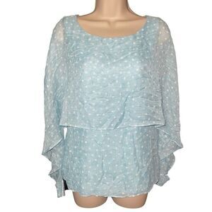 DKNY Sky Blue Polka Dot Layered Blouse Tank Sheer Classy Date Night
